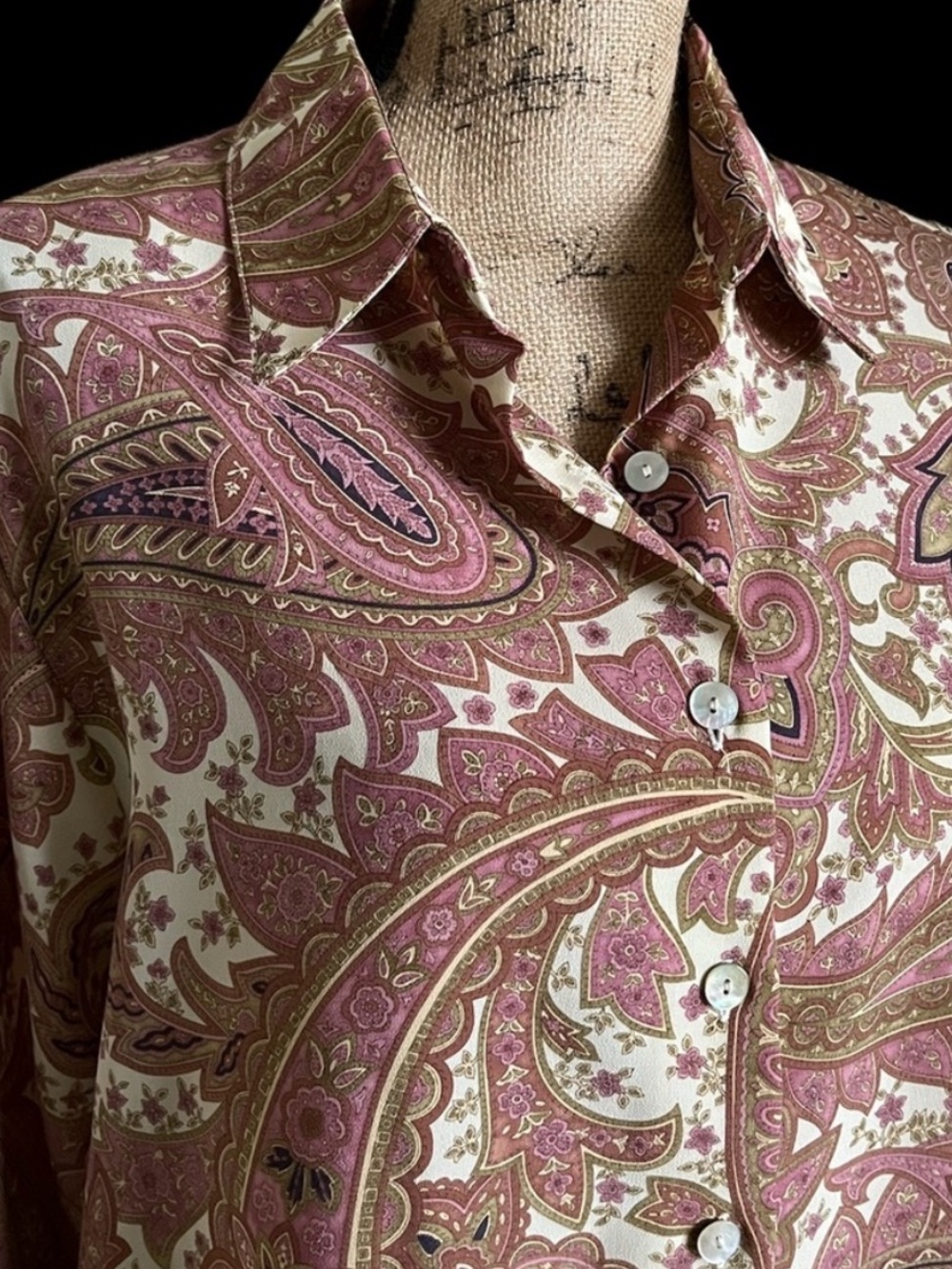 BonWorth Paisley Blouse Button‑Front 3/4 Sleeves Pink & Cream XL - Picture 6 of 16